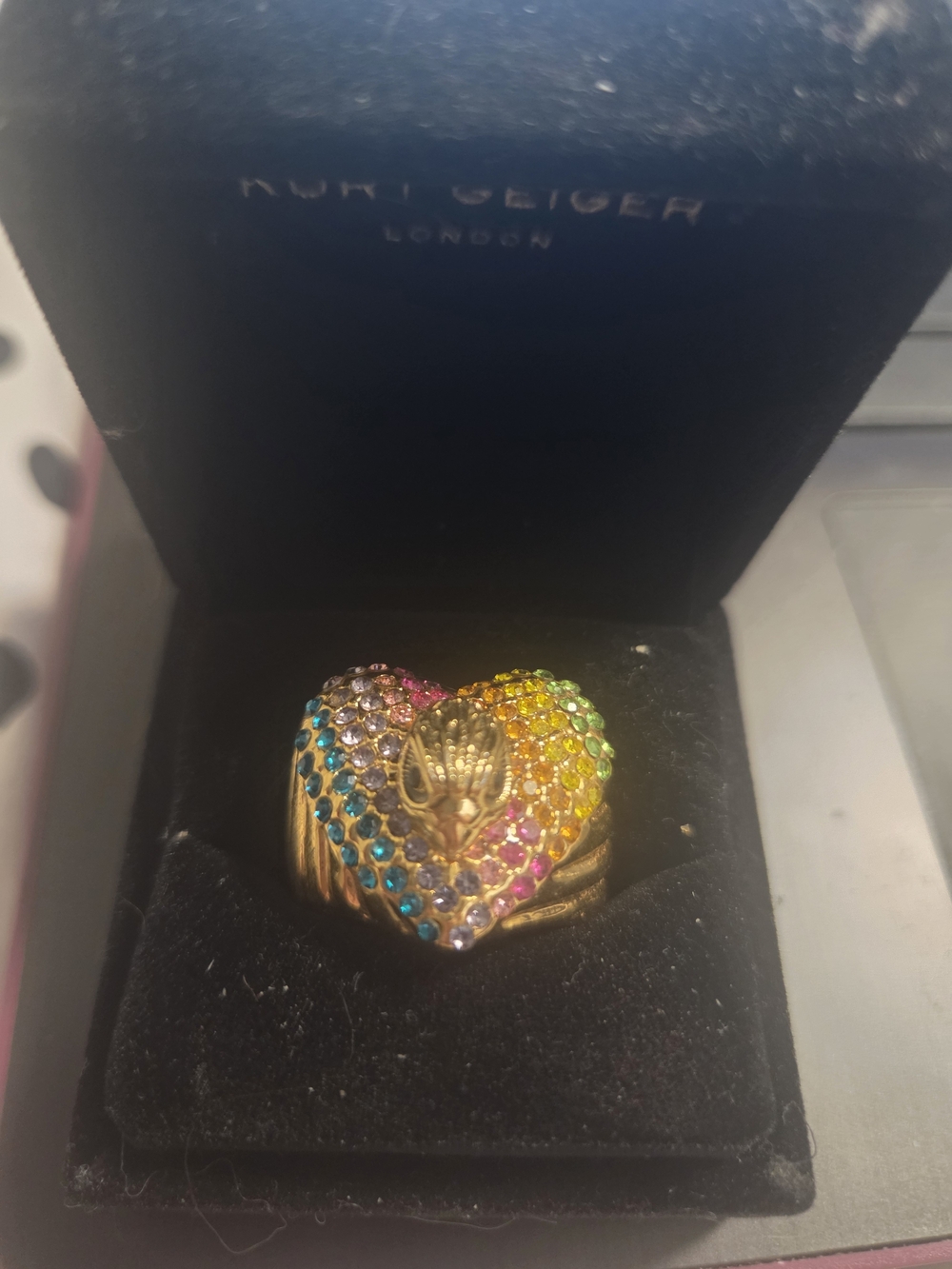 Kurt Geiger Crystal Heart Ring Nib Size 8 - Picture 8 of 9